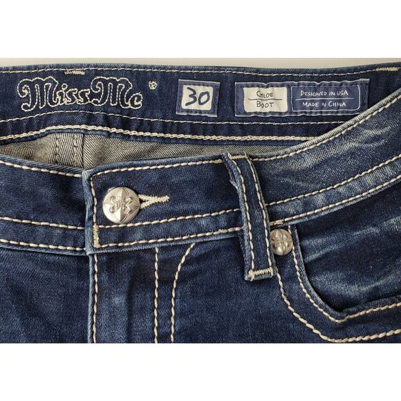 MISS ME CHLOE BOOT Jeans Women's Size 30 Embellished Cross Style #M3437B in EUC - Picture 2 of 16